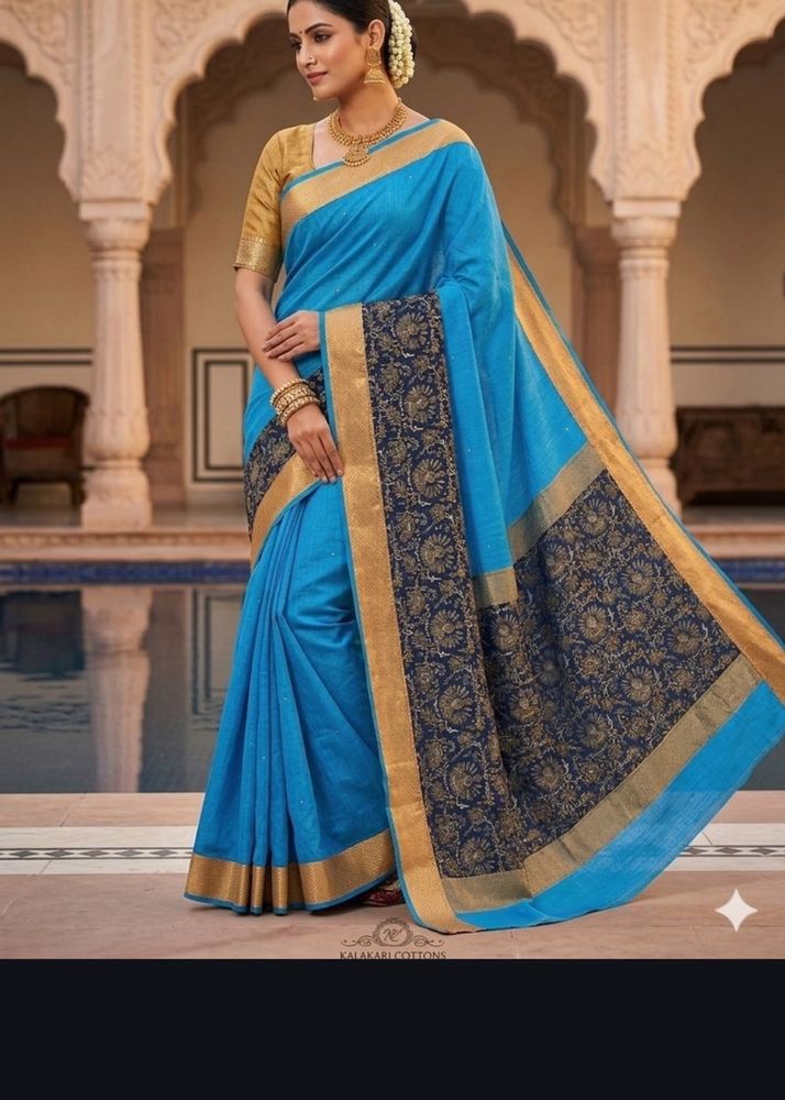 Beautiful Blue Saree with Golden Border