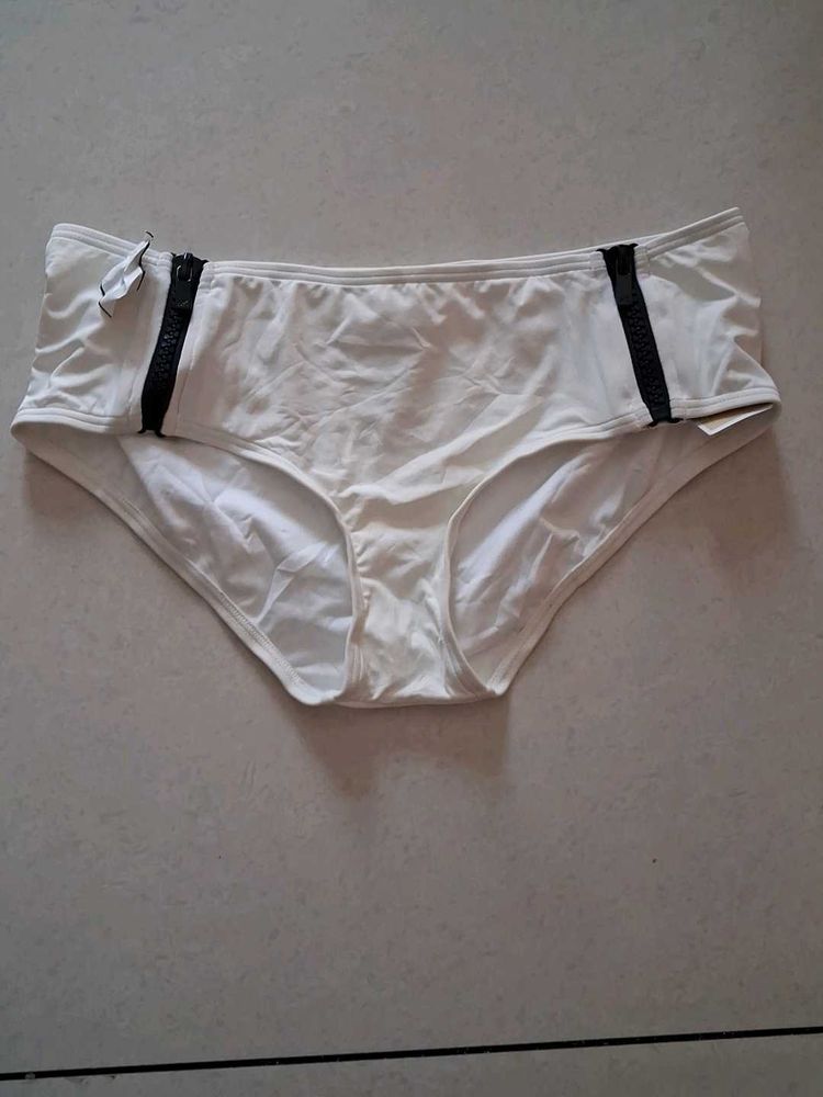 White Bikini Bottom with Zipper Detail