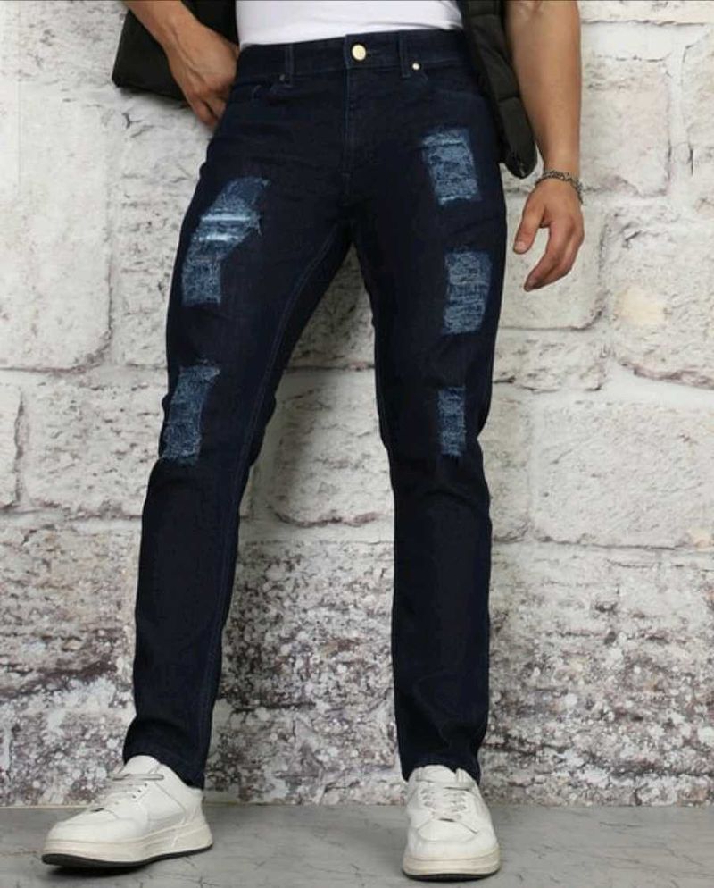 Men's Distressed Dark Wash Jeans