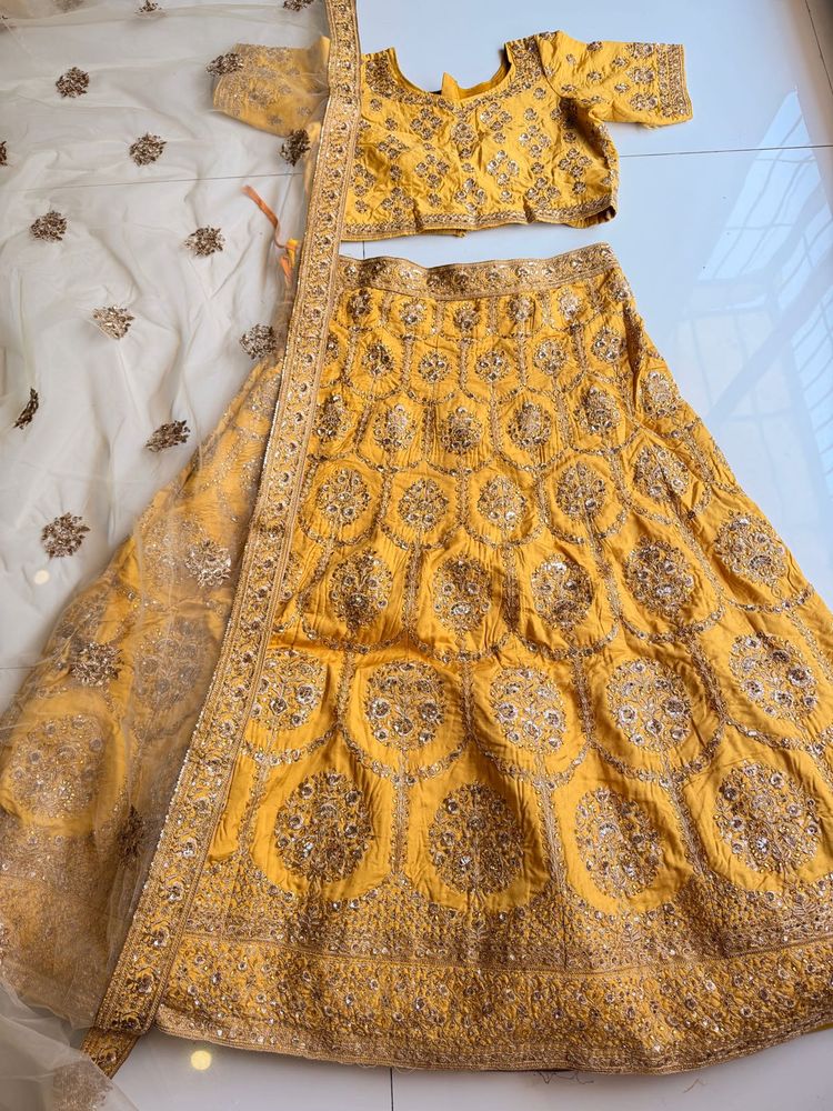 Stunning Yellow Embroidered Lehenga Choli Set