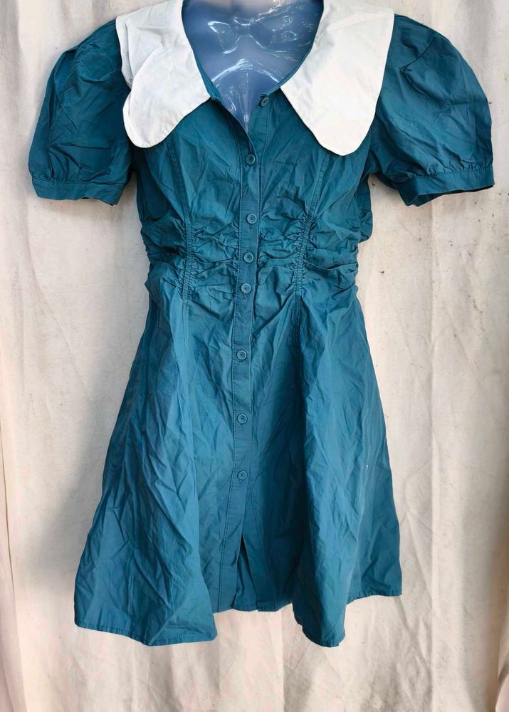 I. Teal Blue Dress with White Collar