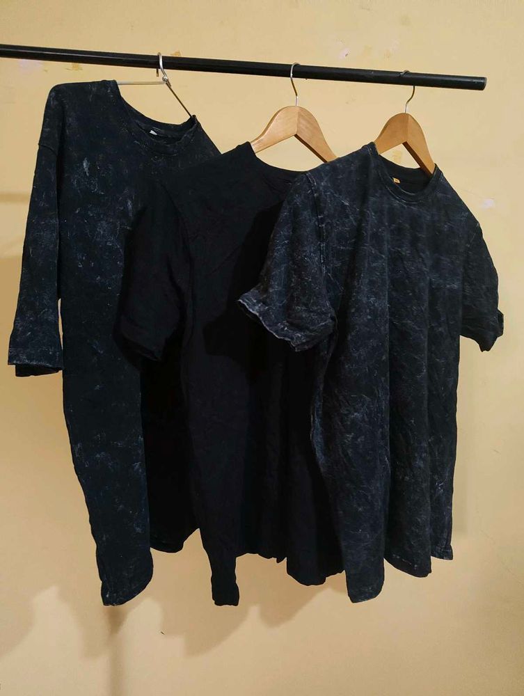 Combo of 3 Black Acid Wash T-Shirts