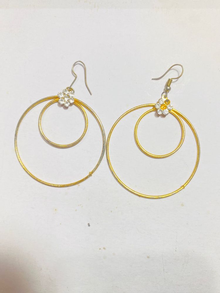 Gold Tone Flower Accent Hoop Earrings