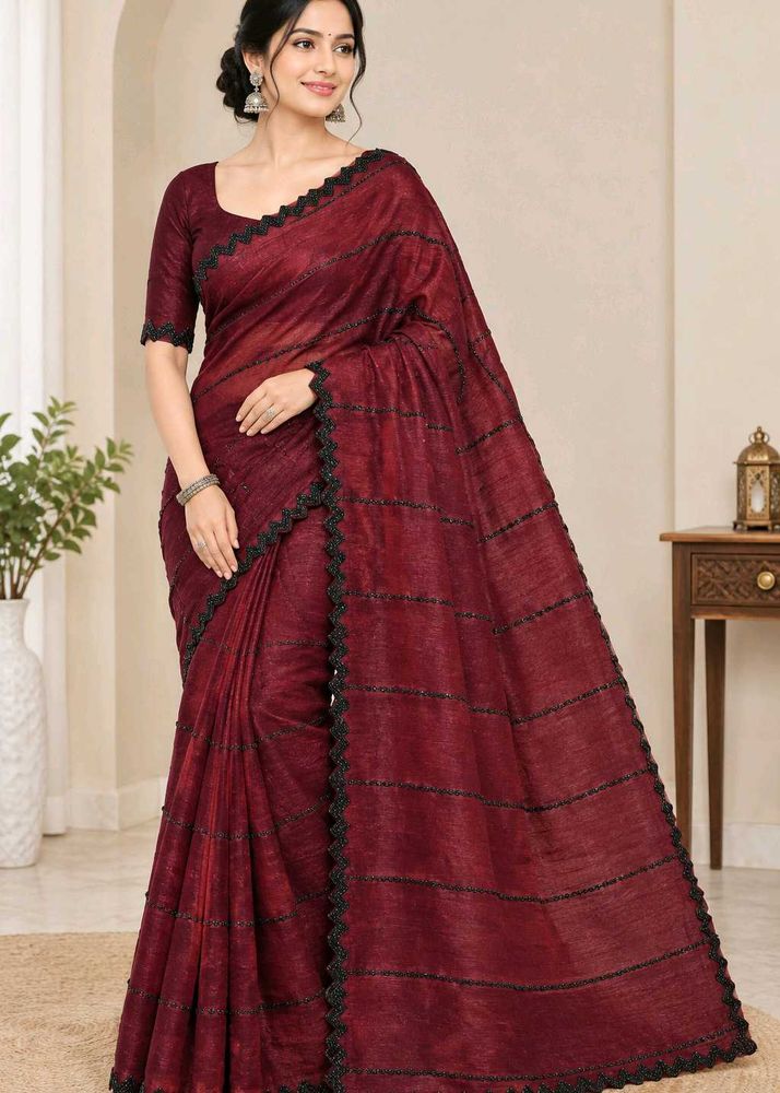 Elegant Maroon Saree with Black  hand work