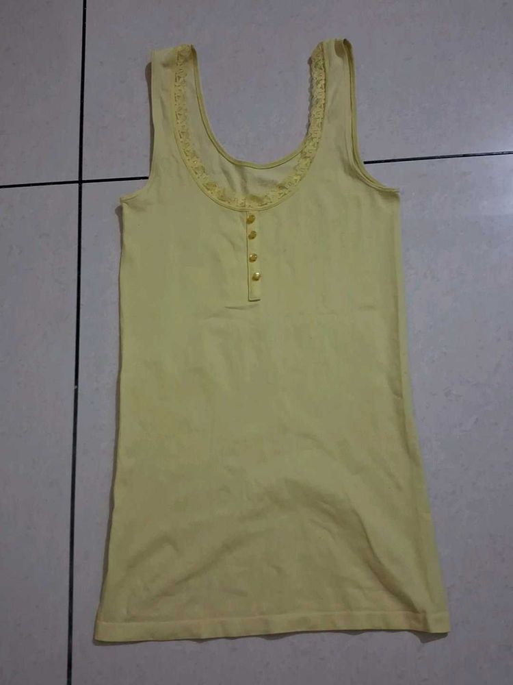 Cute Yellow Tank Top with Lace Trim
