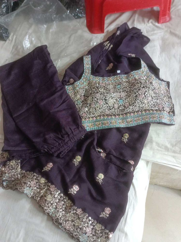 Embroidered plazzo crop shrug dress