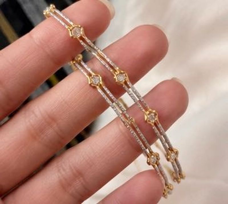 Elegant Gold &amp; Silver Bangles with Diamonds