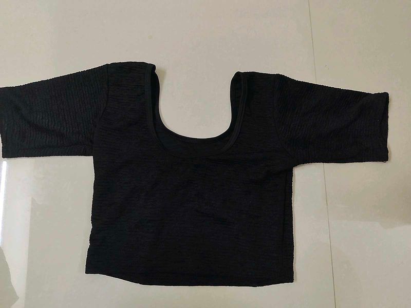 Textured Black Crop Blouse