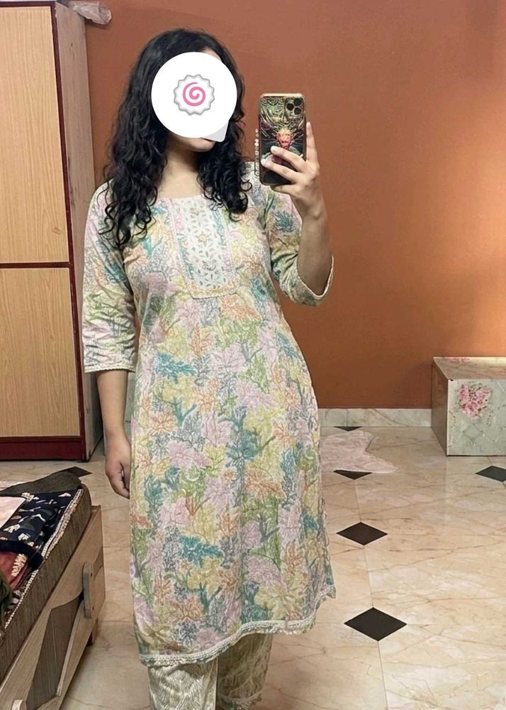 Pastel Floral &amp; Botanical Printed Kurti &amp; salwar