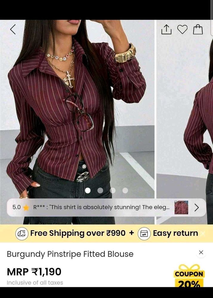 Burgundy Pinstripe Fitted Blouse