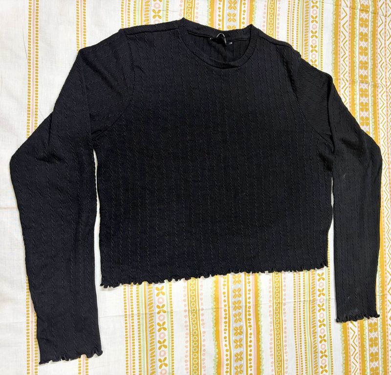 Black Textured Long Sleeve Top