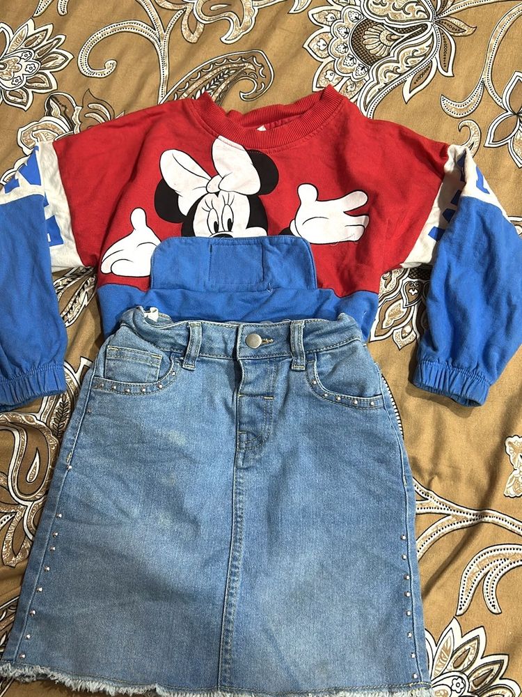 Minnie Mouse Sweatshirt &amp; Denim Skirt Set