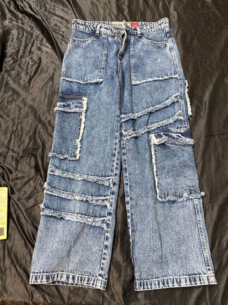 funky cargo jeans with multiple pockets