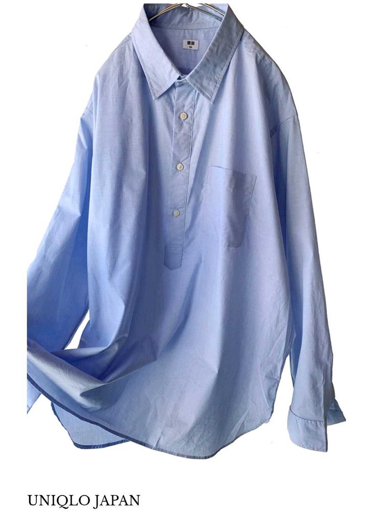 uniqlo light blue half button shirt