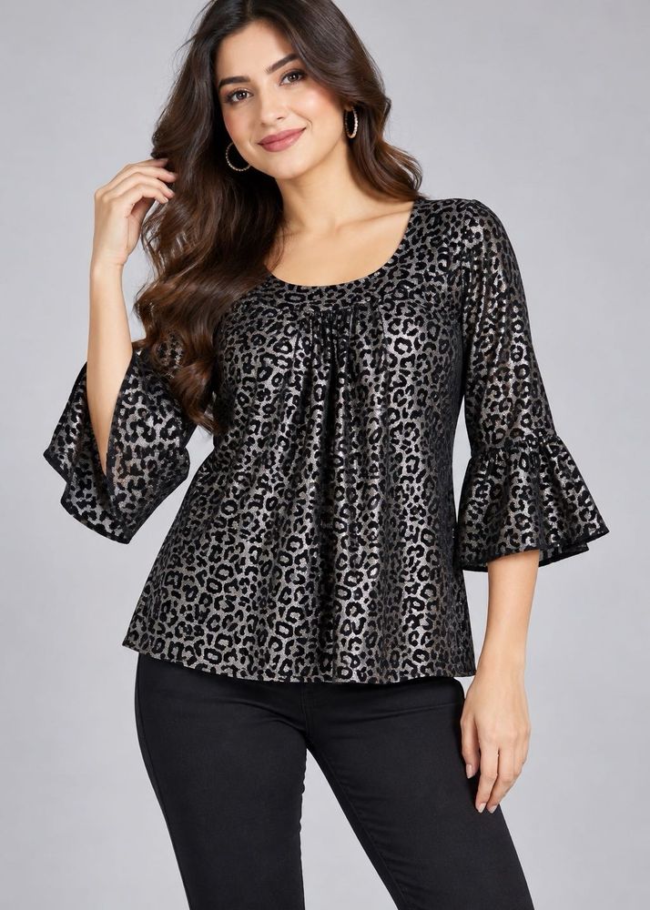 Chic Leopard Print Bell Sleeve Top