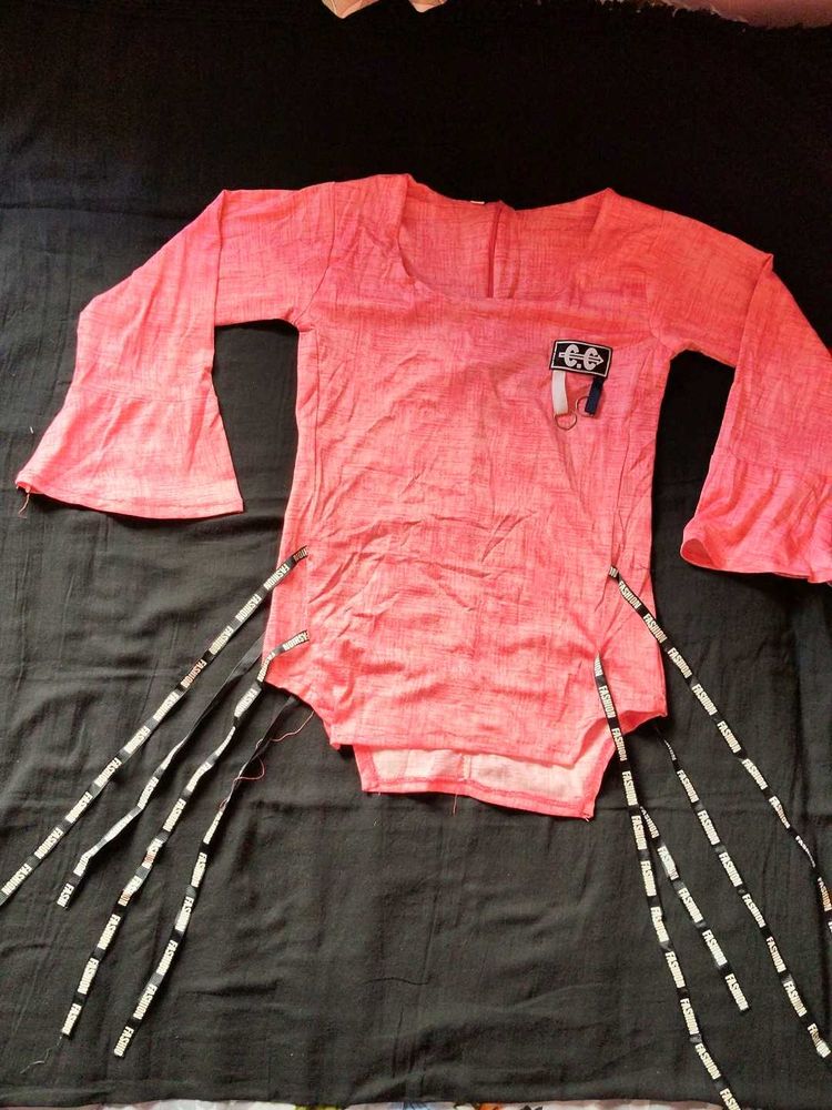 Pink Bell Sleeve Top with Trendy Straps