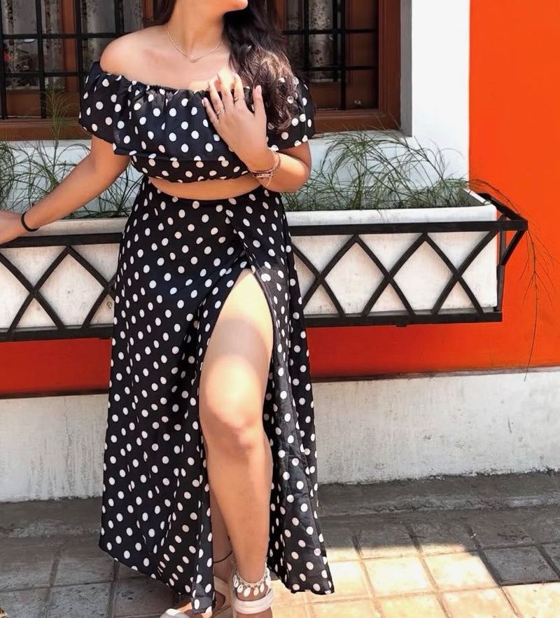 Polka Dot Off-Shoulder Crop Top &amp; Skirt Set🖤