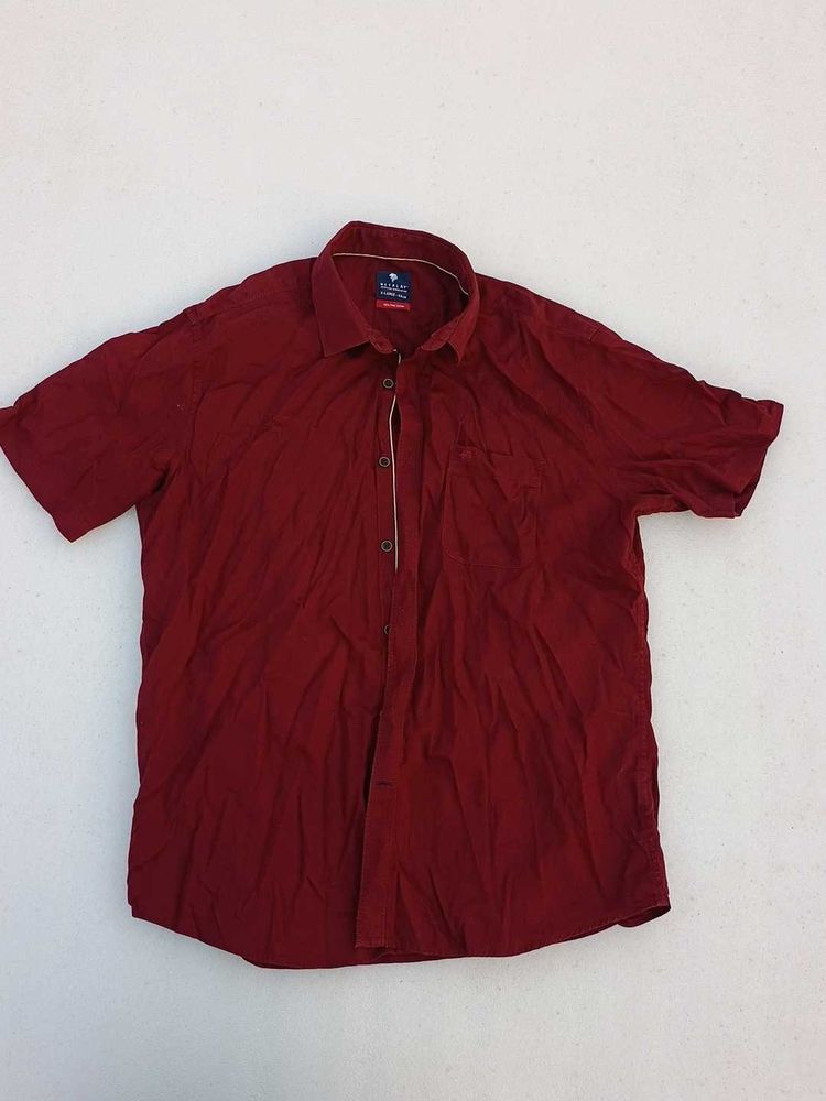Burgundy Short Sleeve Casual Shirt