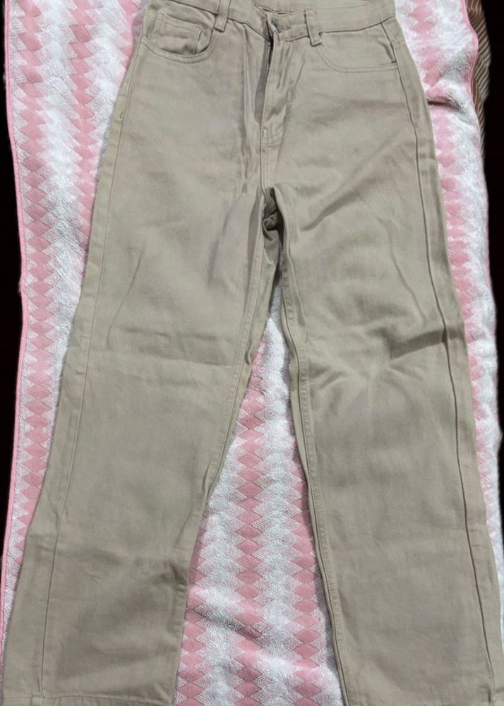 Beige Baggy Leg Jeans