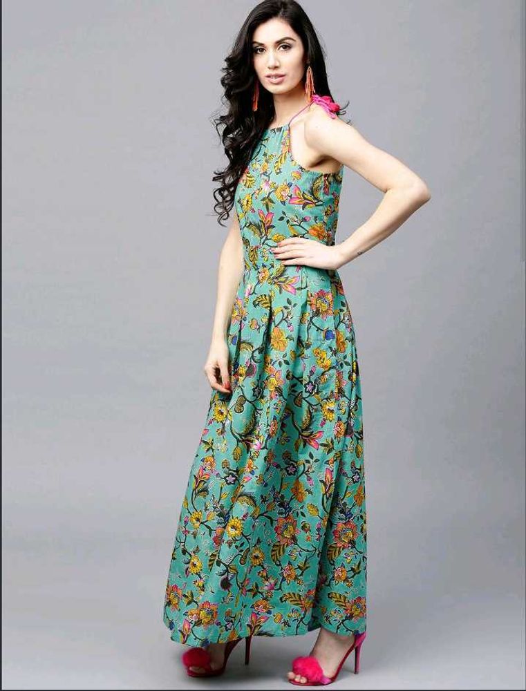 Beautiful Teal Floral Maxi Dress