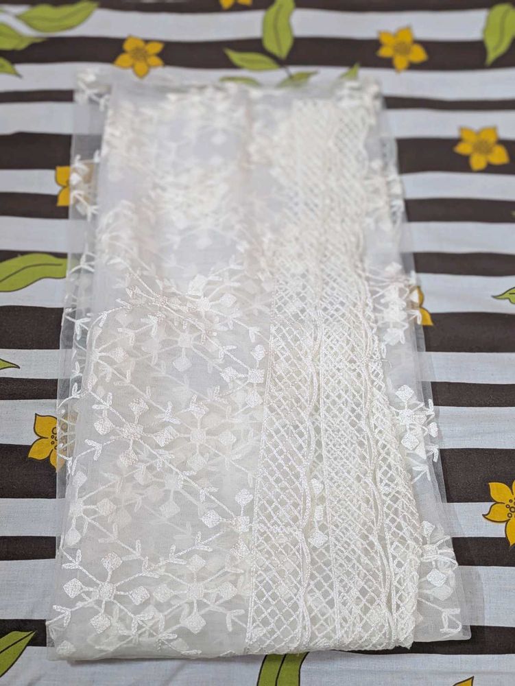 Beautiful White Embroidered Dupatta