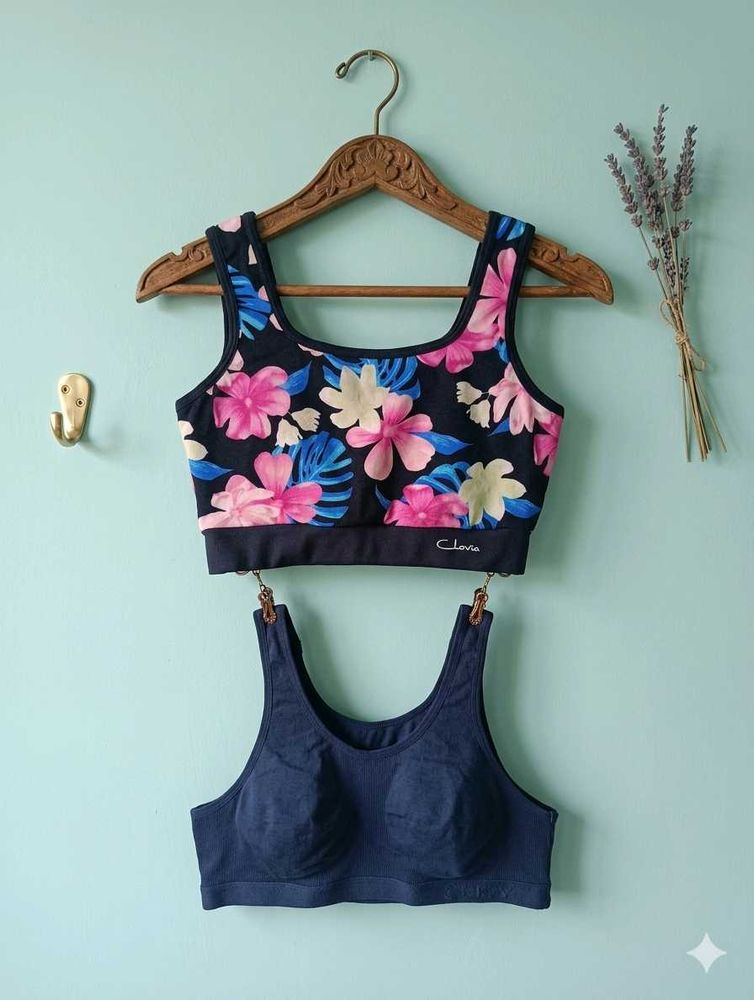 Cute Floral &amp; Navy Sports Bras (Set of 2)