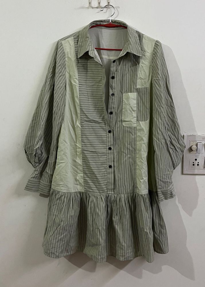 Striped Shirt Dress with Ruffle Hem