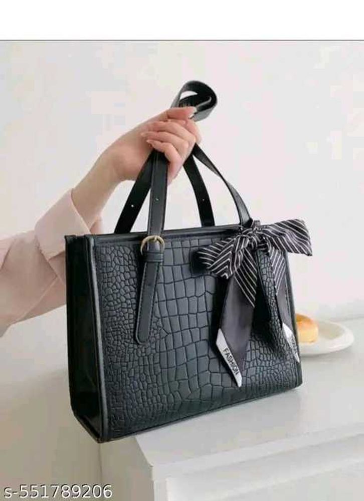 Chic Black Croc Tote Bag with Scarf Accent