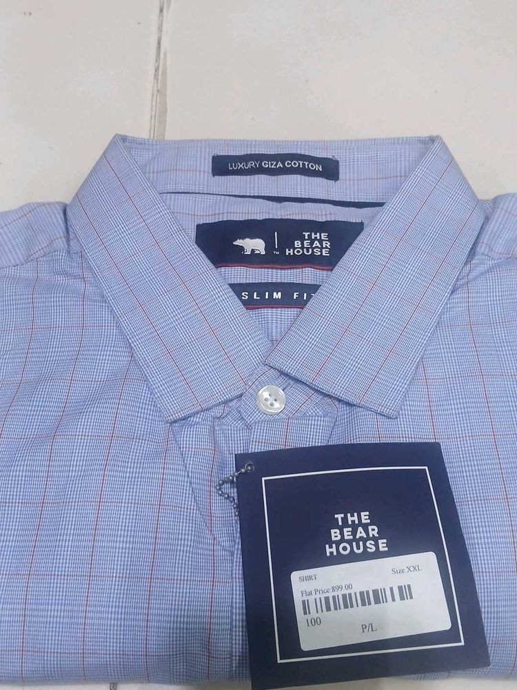 The Bear House Slim Fit Blue Check Shirt