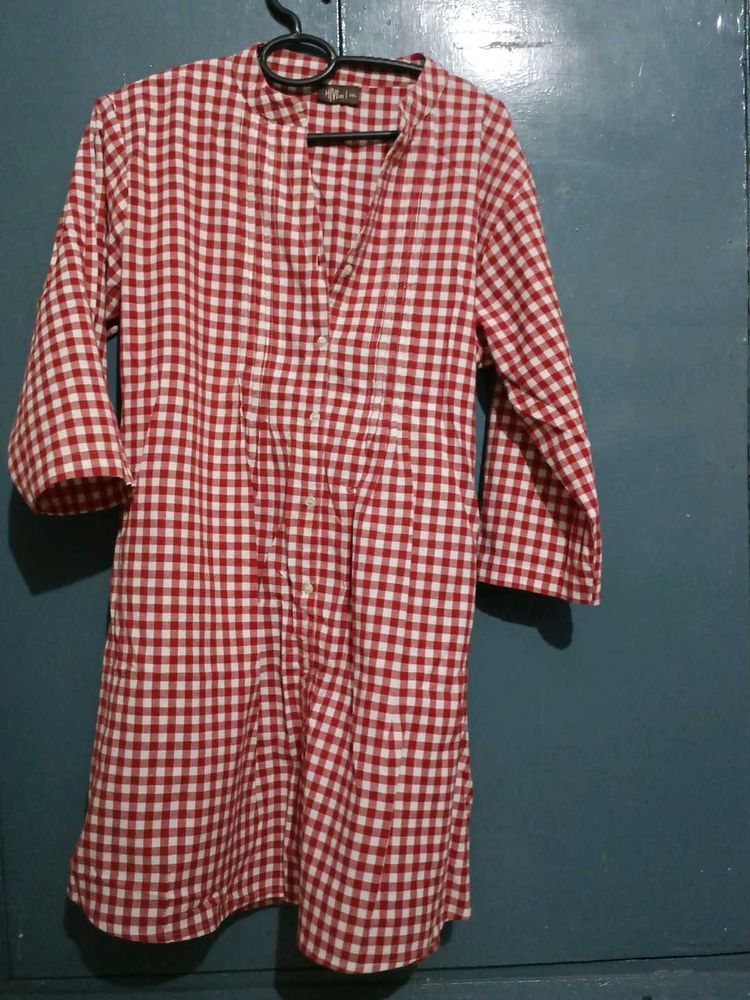 Red &amp; White Checkered Kurta