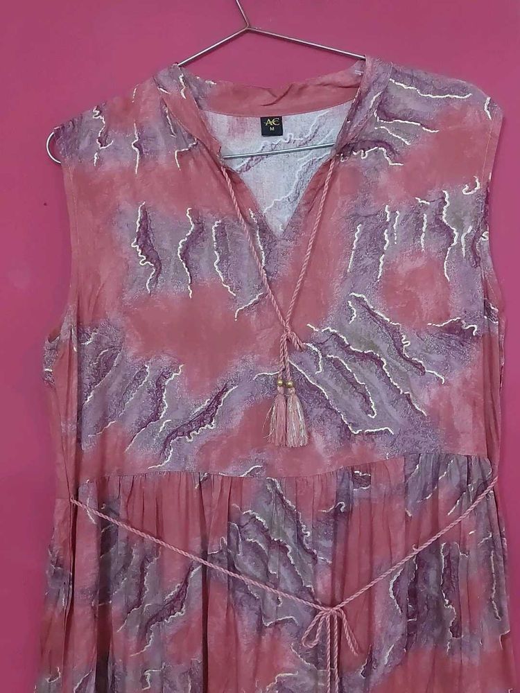 Pink Abstract Print Maxi Dress