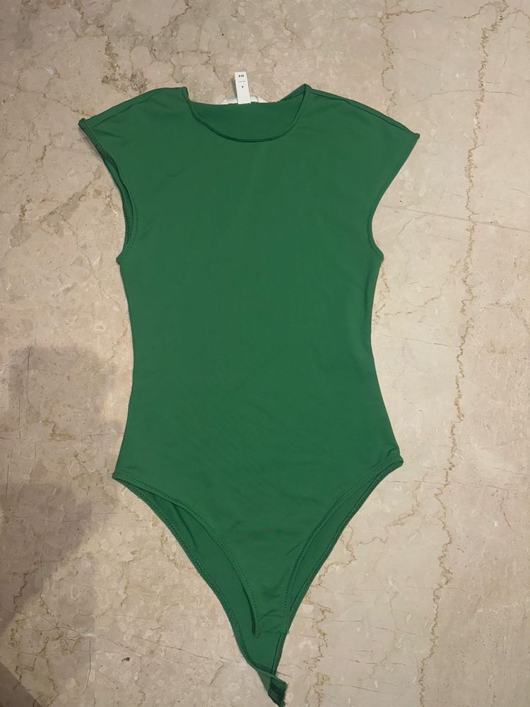 Solid Green Sleeveless Bodysuit