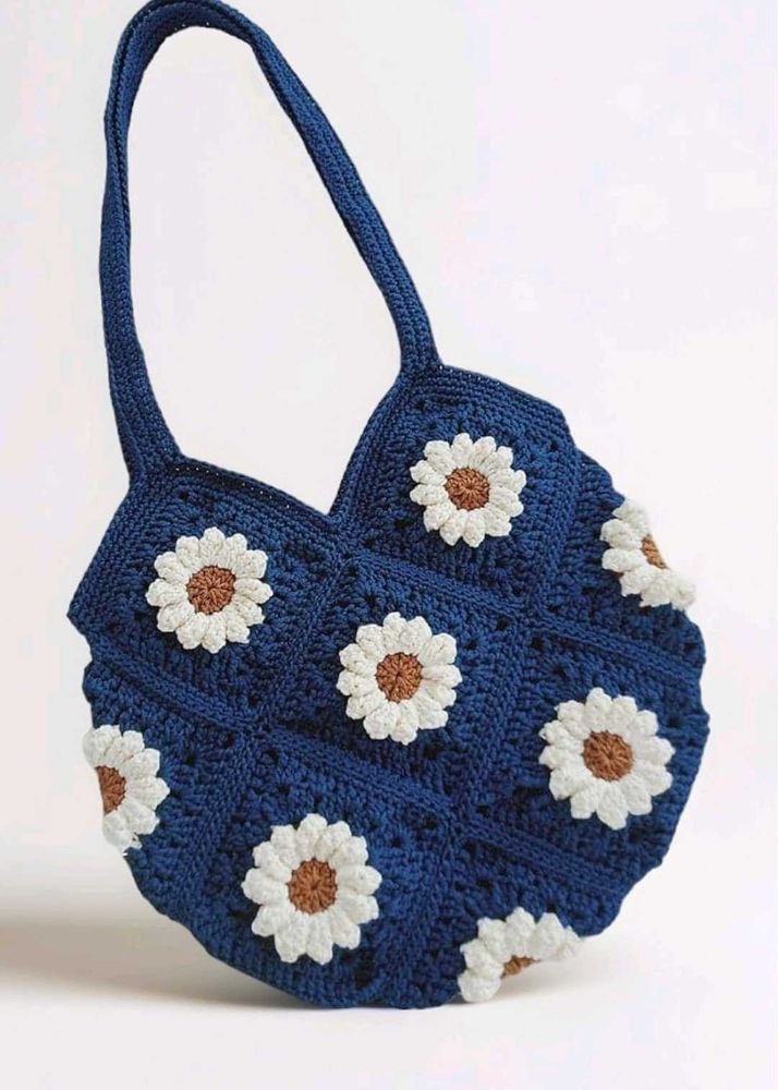 Boho Crochet Daisy Tote Bag