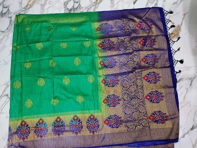 Elegant Green &amp; Blue Saree