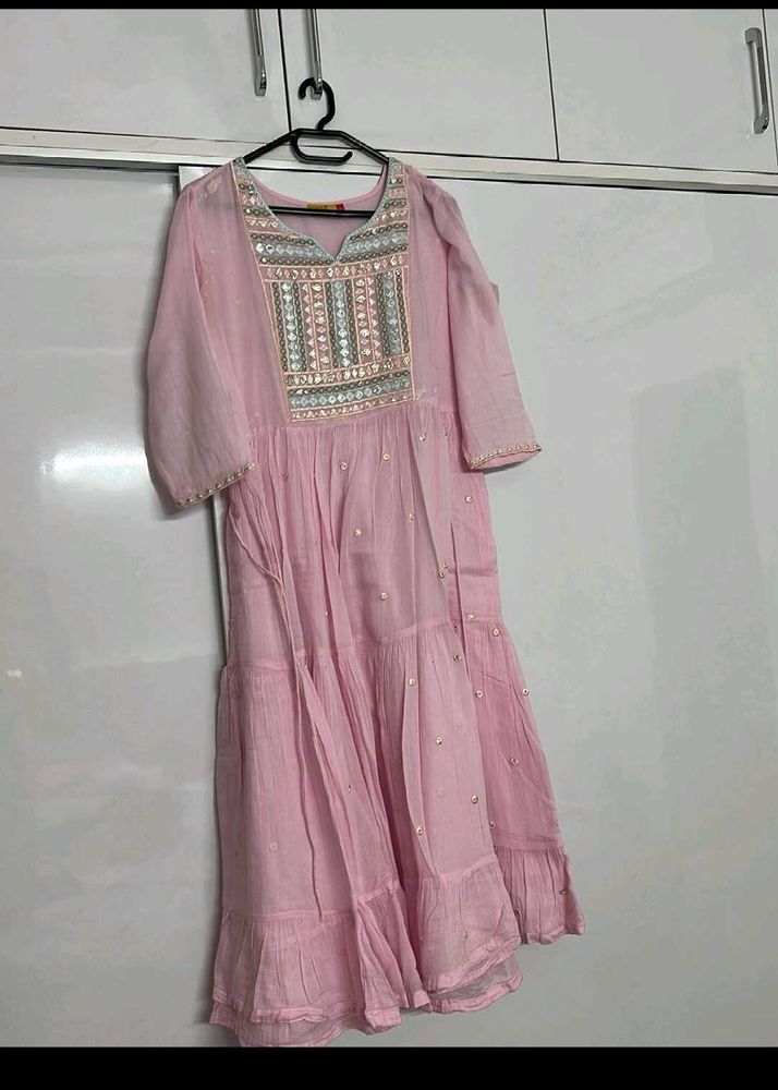 Pretty Pink Kurta with Embellished Neckline