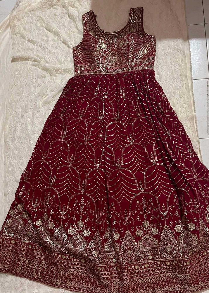 Elegant Maroon Embroidered Gown