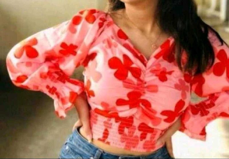 Floral Print Long Sleeve Crop Top