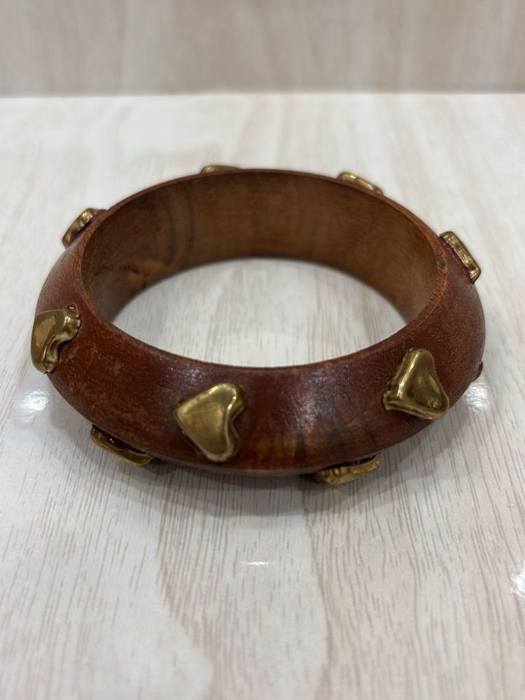 Wooden Bangle with Brass Accents
