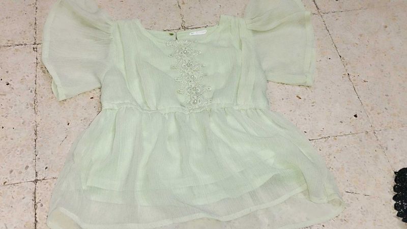 Light Green Embellished Peplum Top