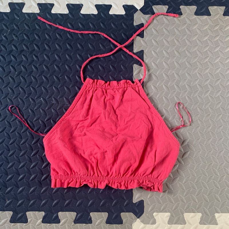 Bershka Vibrant Pink Halter Neck Crop Top ⭐️
