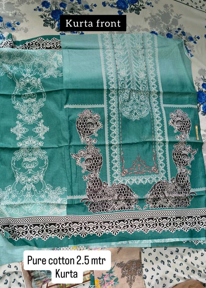 Pure Cotton Teal Kurta Fabric