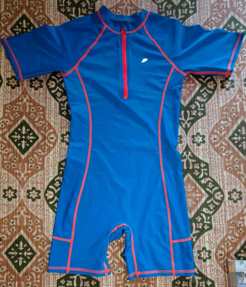 Blue Swim Bottoms with Orange Trim