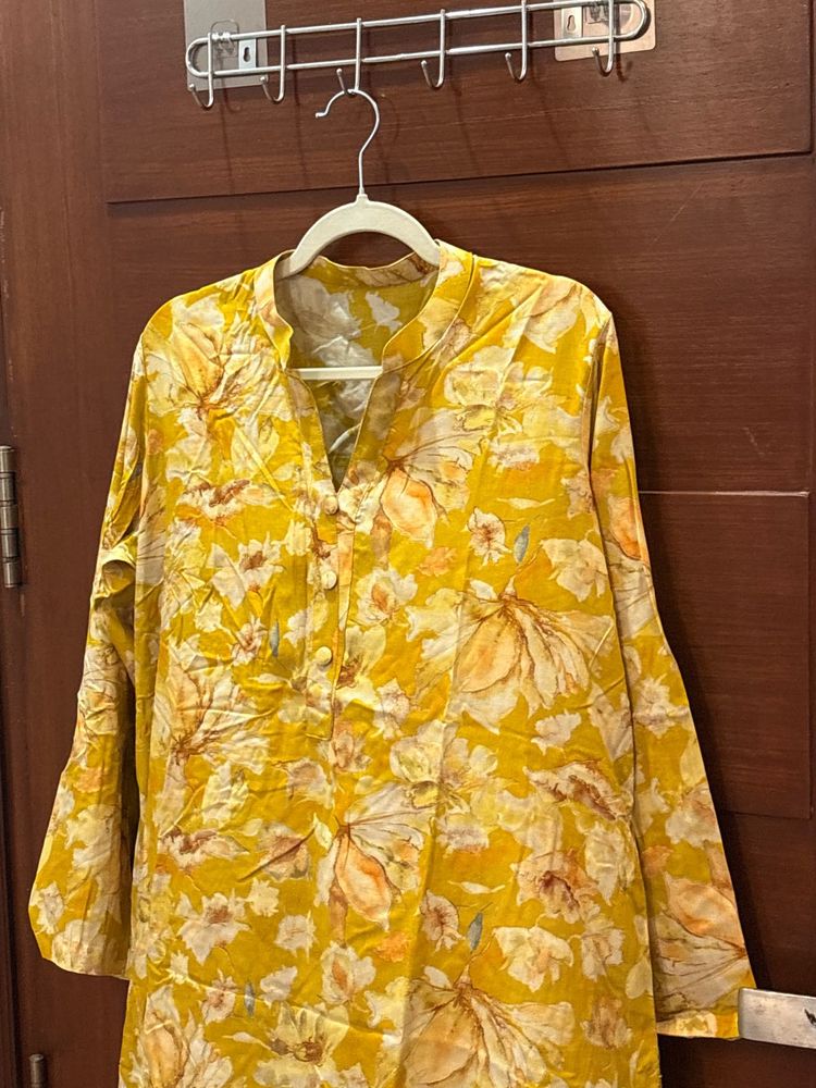 Yellow Floral Print Kurta