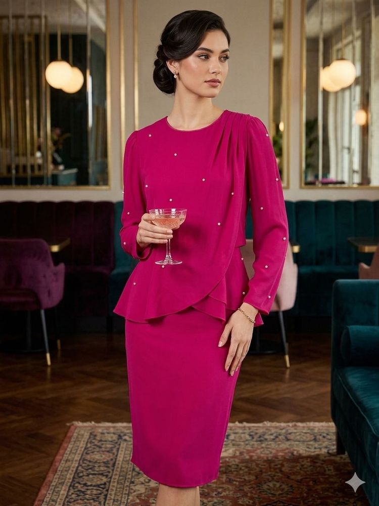 3 for 999 Chic Magenta Pearl Embellished Dress