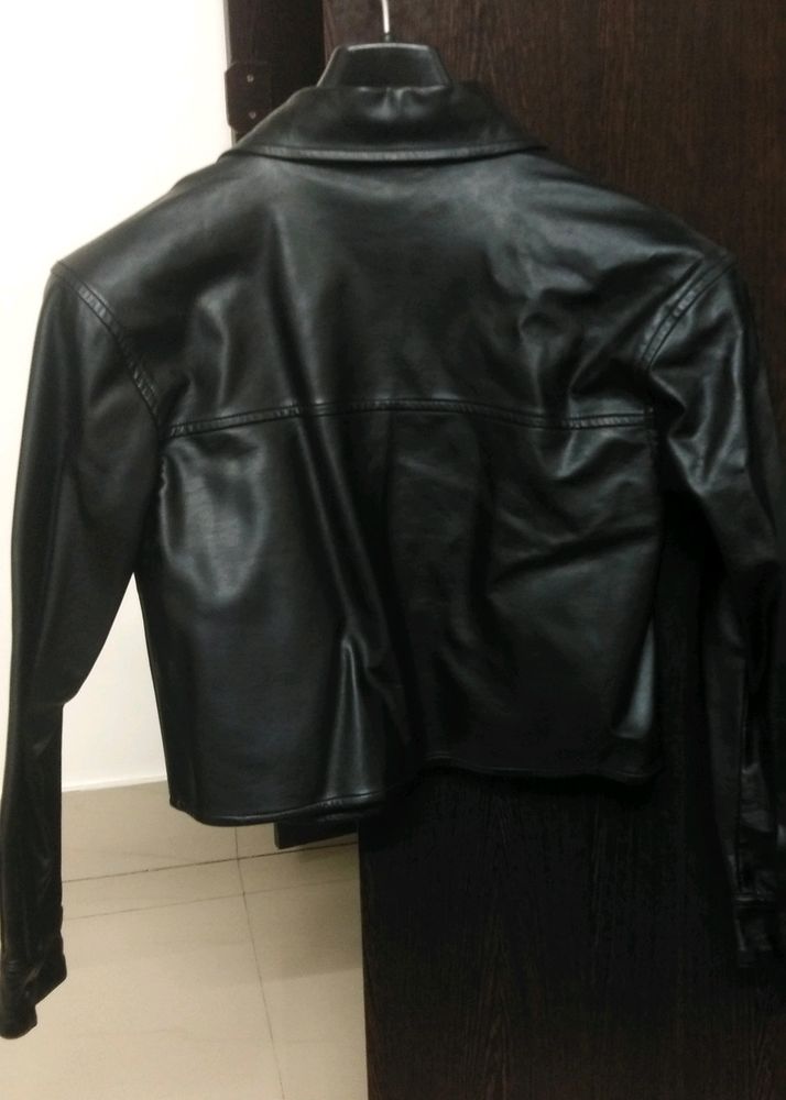 Black Leather Crop Jacket XS