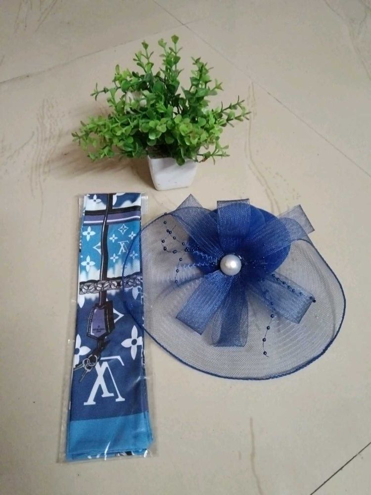 Combo Set Designer Blue Scarf &amp; Hair Accessory