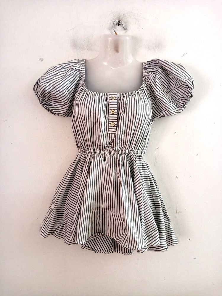 White With Grey Stripped Dress (Women's)