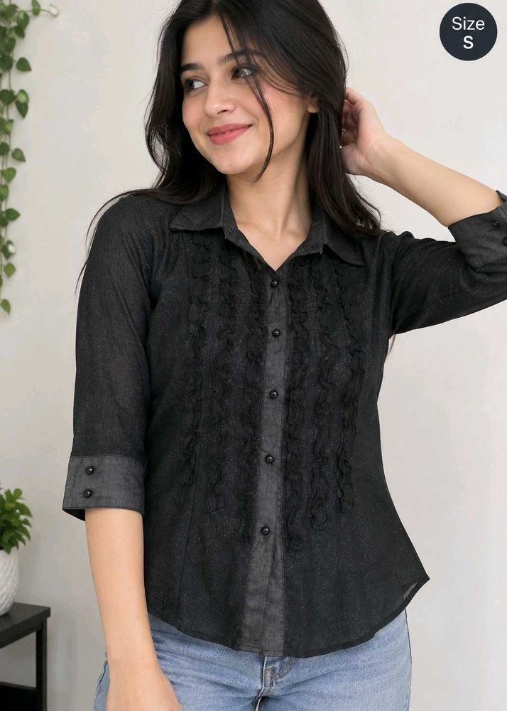 women's Black Embroidered Button-Up Shirt