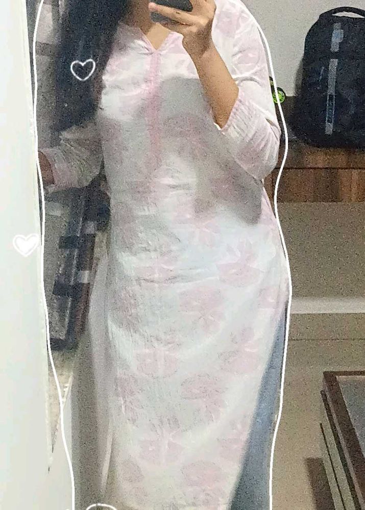 Elegant White &amp; Pink Kurta