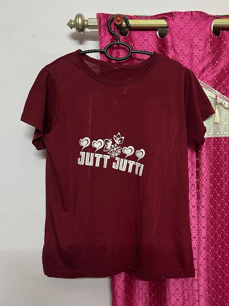 Maroon "Jutt Jutti" Graphic T-Shirt